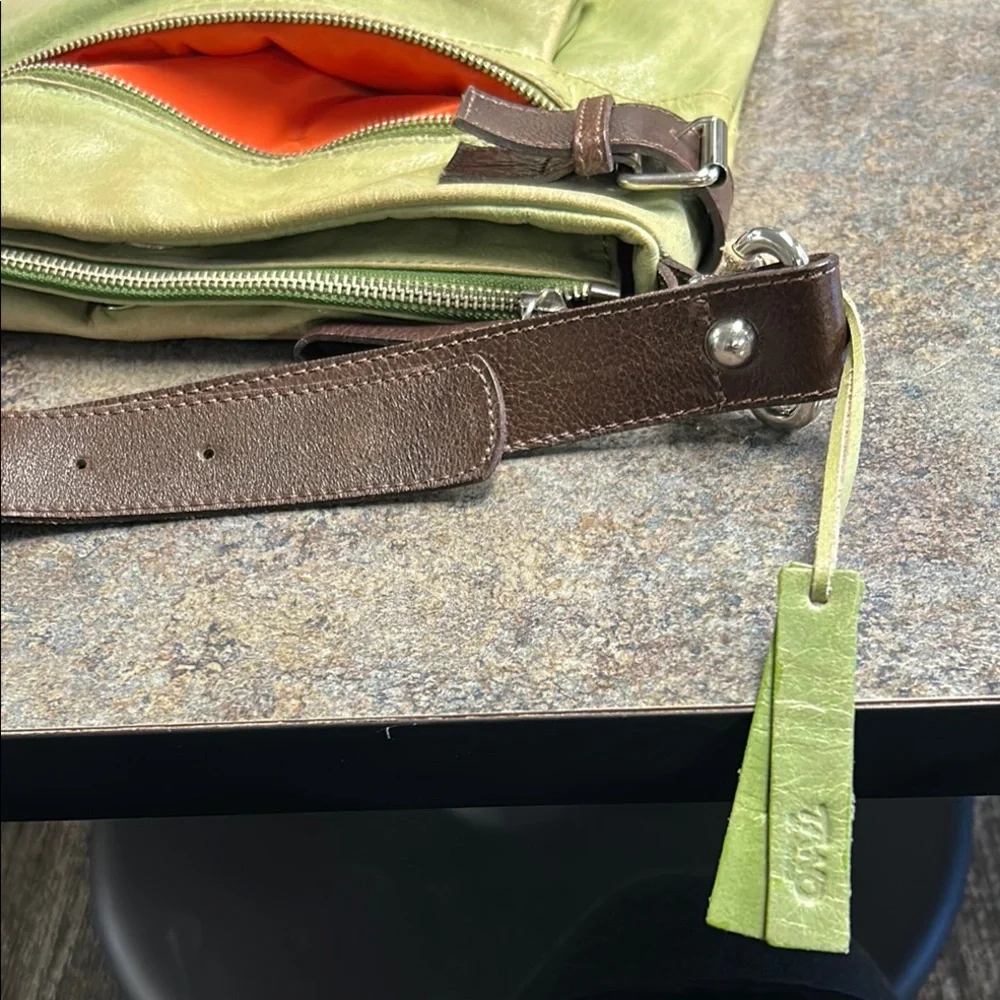 Tano Olive Green Crossbody with Dark Brown Accents